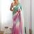 Light green purple blended cotton embroidered zari work saree with blouse
