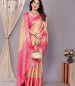 Pink tissue woven zari work saree with blouse