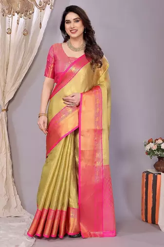 Dark green tissue woven zari work saree with blouse