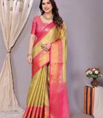 Dark green tissue woven zari work saree with blouse