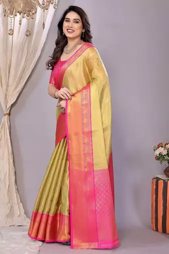 Dark green tissue woven zari work saree with blouse