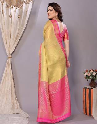 Dark green tissue woven zari work saree with blouse 5