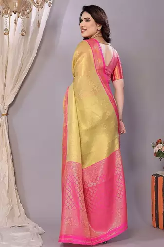 Dark green tissue woven zari work saree with blouse