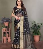 Black organza woven zari work saree with blouse