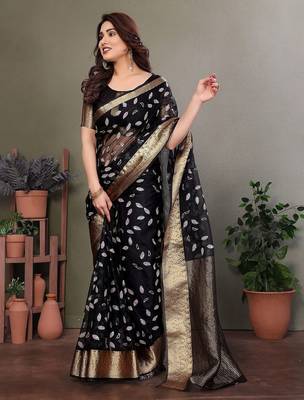 Black organza woven zari work saree with blouse 4