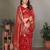 Red organza woven zari work saree with blouse