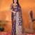 Dark blue gold organza woven zari work saree with blouse