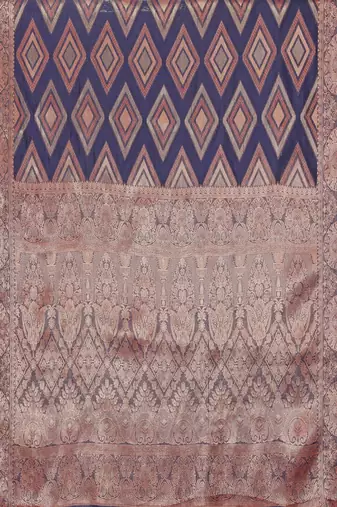 Dark blue gold organza woven zari work saree with blouse