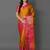 Gold pink blended cotton woven zari work saree with blouse