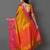 Gold pink blended cotton woven zari work saree with blouse