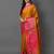 Gold pink blended cotton woven zari work saree with blouse