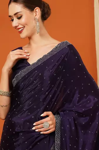 Purple pure silk woven zari work saree with blouse