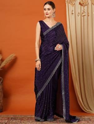 Purple pure silk woven zari work saree with blouse 1