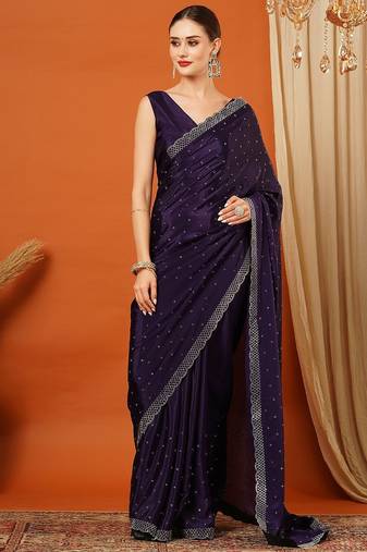 Purple pure silk woven zari work saree with blouse