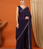Purple pure silk woven zari work saree with blouse
