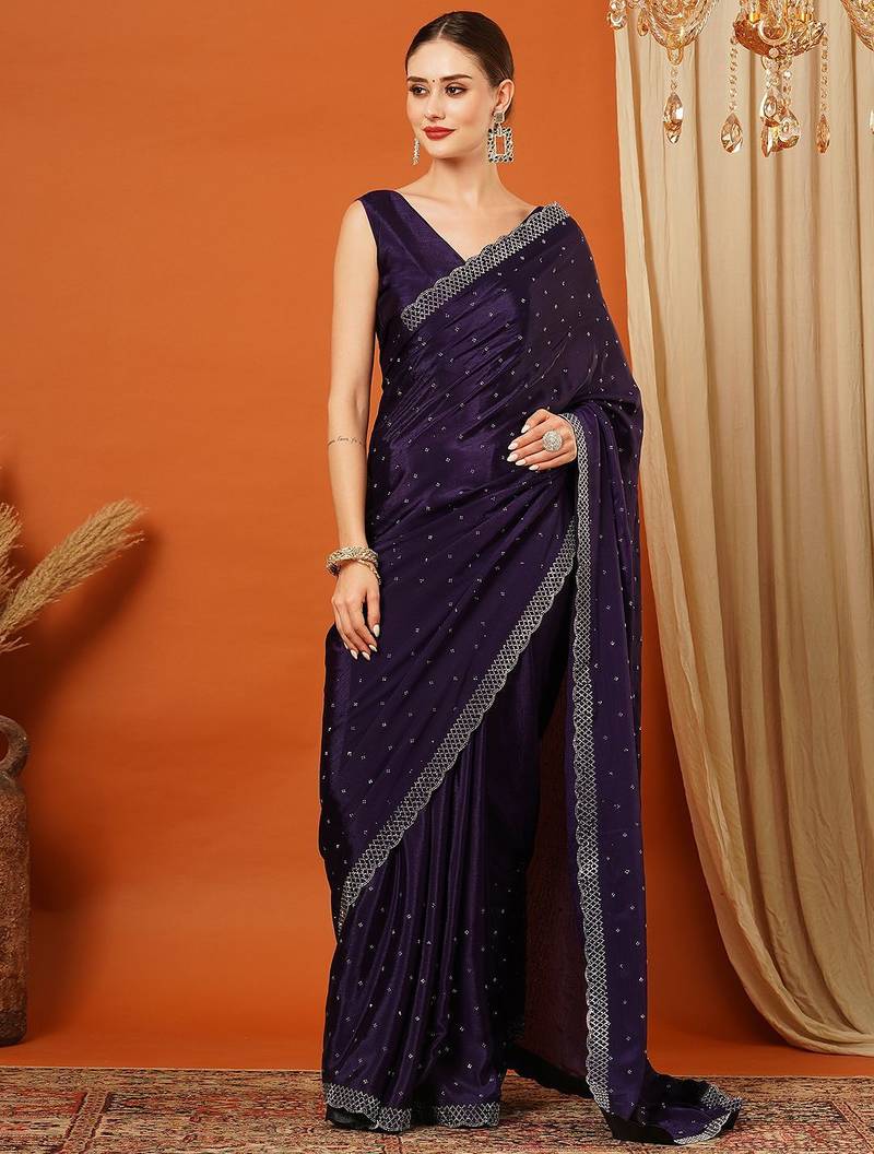 Purple pure silk woven zari work saree with blouse