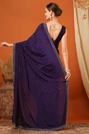 Purple pure silk woven zari work saree with blouse