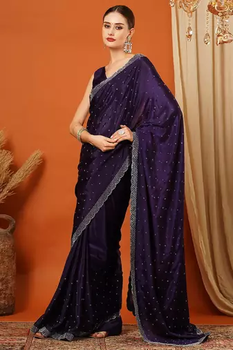 Purple pure silk woven zari work saree with blouse