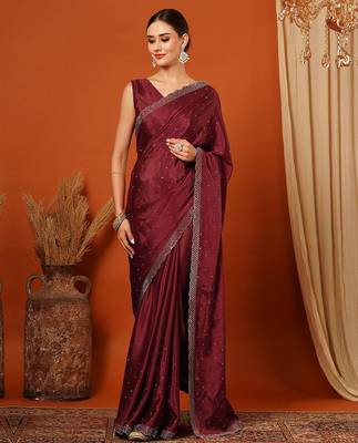 Magenta pure silk woven zari work saree with blouse 1