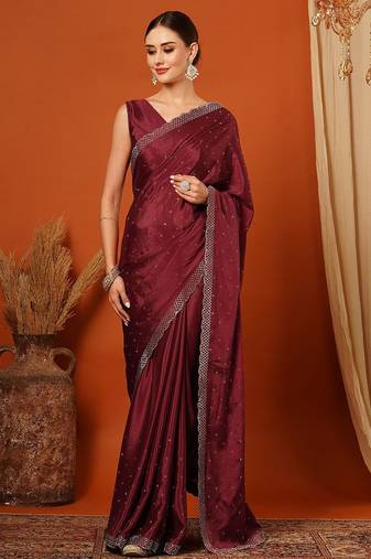 Magenta pure silk woven zari work saree with blouse