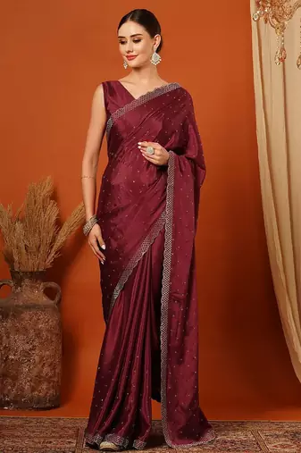 Magenta pure silk woven zari work saree with blouse