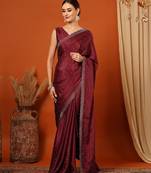 Magenta pure silk woven zari work saree with blouse