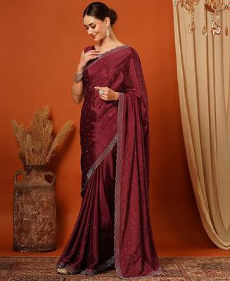 Magenta pure silk woven zari work saree with blouse 4