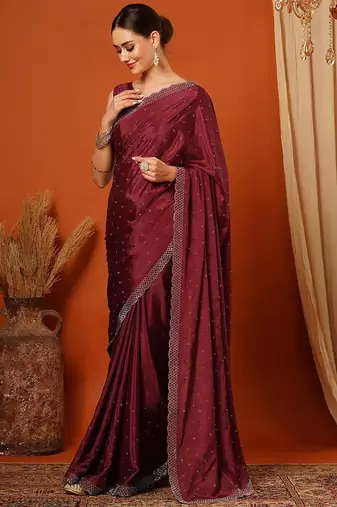 Magenta pure silk woven zari work saree with blouse