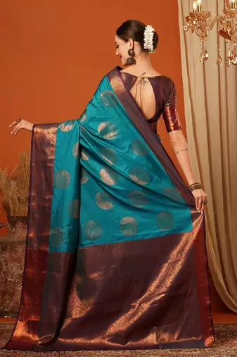Light blue pure silk printed zari work saree with blouse