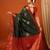Dark green pure silk printed zari work saree with blouse