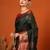 Dark green pure silk printed zari work saree with blouse
