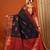 Dark blue pure silk printed zari work saree with blouse