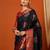 Dark blue pure silk printed zari work saree with blouse
