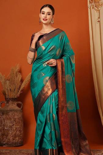 Light green pure silk printed zari work saree with blouse