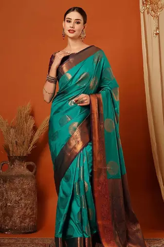 Light green pure silk printed zari work saree with blouse
