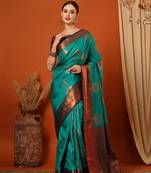 Light green pure silk printed zari work saree with blouse