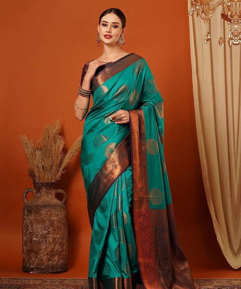 Light green pure silk printed zari work saree with blouse