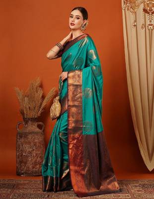 Light green pure silk printed zari work saree with blouse 2