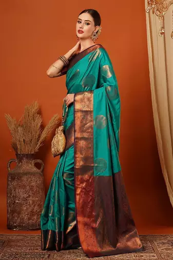 Light green pure silk printed zari work saree with blouse