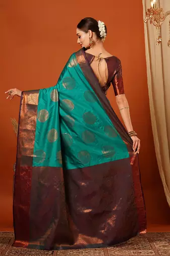 Light green pure silk printed zari work saree with blouse