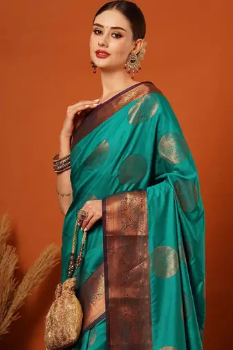 Light green pure silk printed zari work saree with blouse