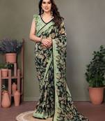 Green georgette printed zari work saree with blouse