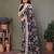 Grey georgette printed zari work saree with blouse