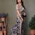 Grey georgette printed zari work saree with blouse