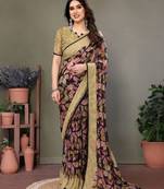 Pink georgette printed zari work saree with blouse