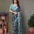 Dark blue georgette printed zari work saree with blouse