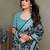 Dark blue georgette printed zari work saree with blouse