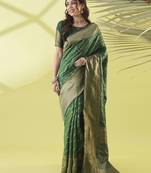 Green pure silk woven zari work saree with blouse