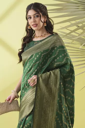 Green pure silk woven zari work saree with blouse