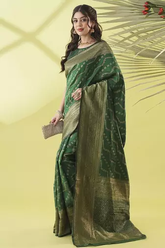 Green pure silk woven zari work saree with blouse